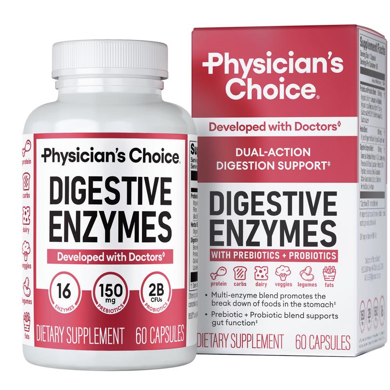 Enzimas digestivas Physician's Choice: alivio de la hinchazón y las molestias durante las comidas con probióticos y prebióticos para la digestión y la salud intestinal