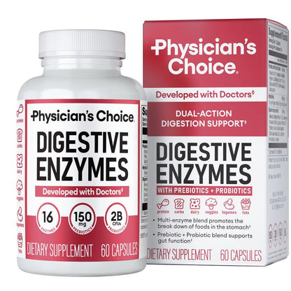 Enzimas digestivas Physician's Choice: alivio de la hinchazón y las molestias durante las comidas con probióticos y prebióticos para la digestión y la salud intestinal