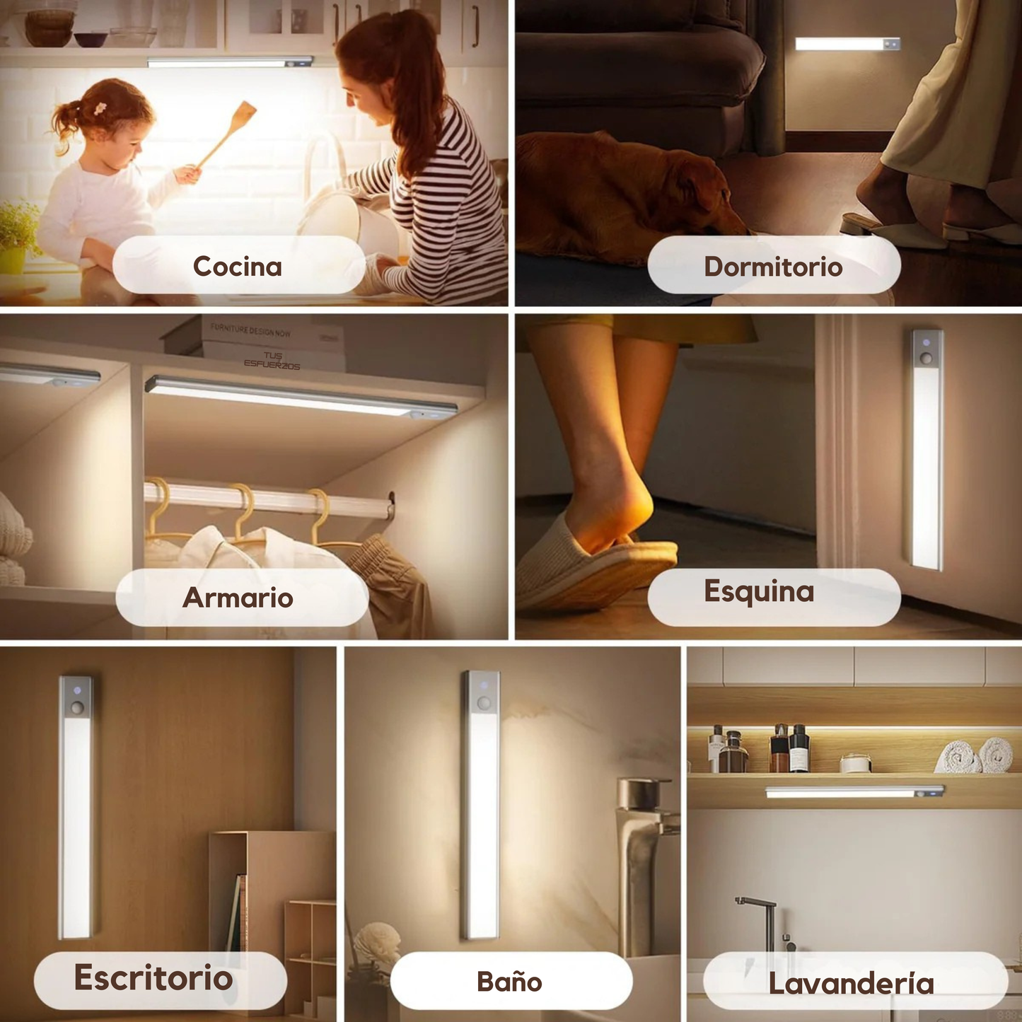 Pack de 2 Luces LED Recargables con Sensor de Movimiento – Iluminación Inteligente Fácil de Instalar para Cocina y Armarios