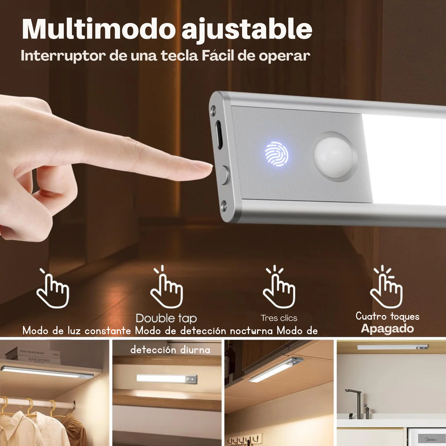 Pack de 2 Luces LED Recargables con Sensor de Movimiento – Iluminación Inteligente Fácil de Instalar para Cocina y Armarios