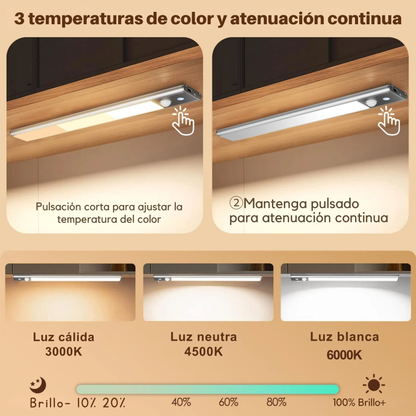 Pack de 2 Luces LED Recargables con Sensor de Movimiento – Iluminación Inteligente Fácil de Instalar para Cocina y Armarios