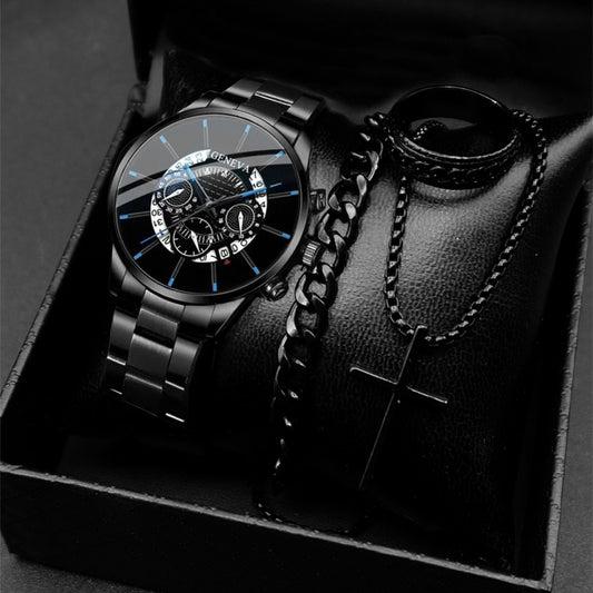 Set de Reloj Elegante para Hombre con Pulsera, Anillo y Collar