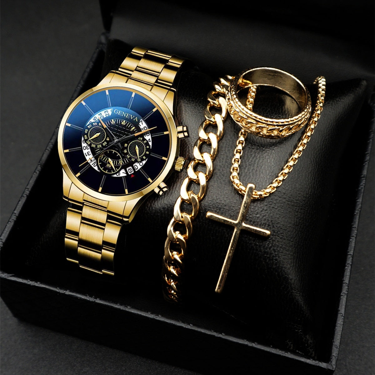Set de Reloj Elegante para Hombre con Pulsera, Anillo y Collar