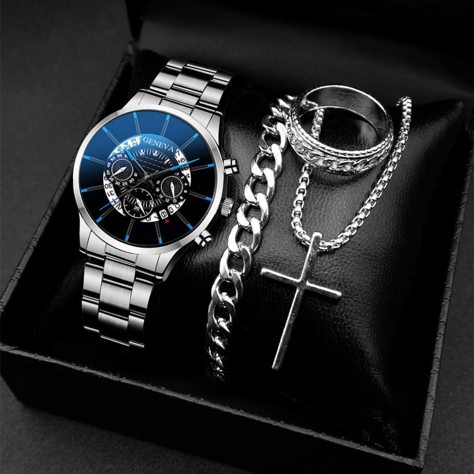 Set de Reloj Elegante para Hombre con Pulsera, Anillo y Collar